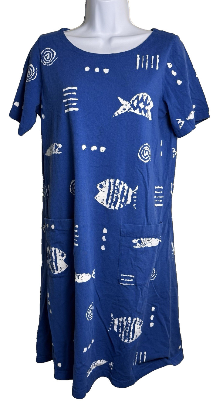 Vintage 90's M. Mac rock fish tunic dress blue medium coastal grandmother Boho